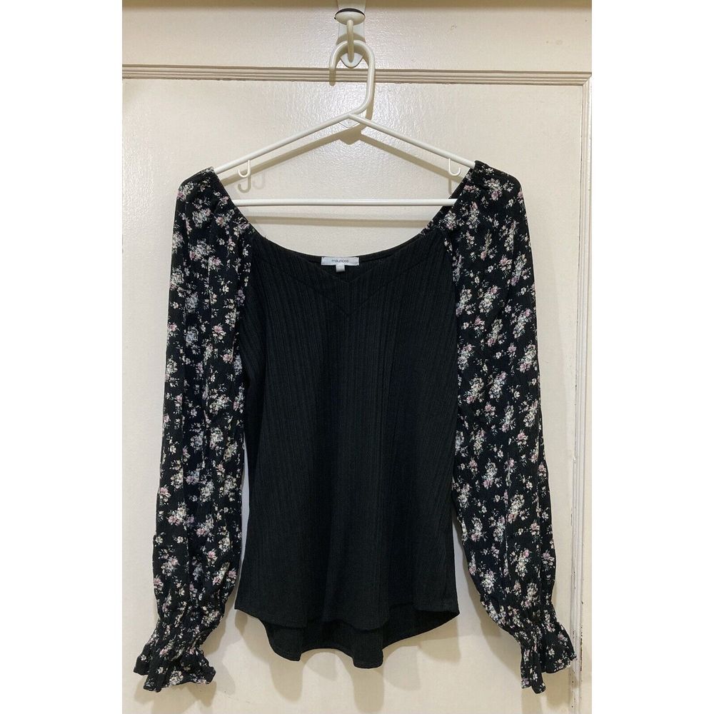 Maurices Blouse Size S Black Floral Ruffle End‎ Sleeves Cottagecore Milkmaid Top